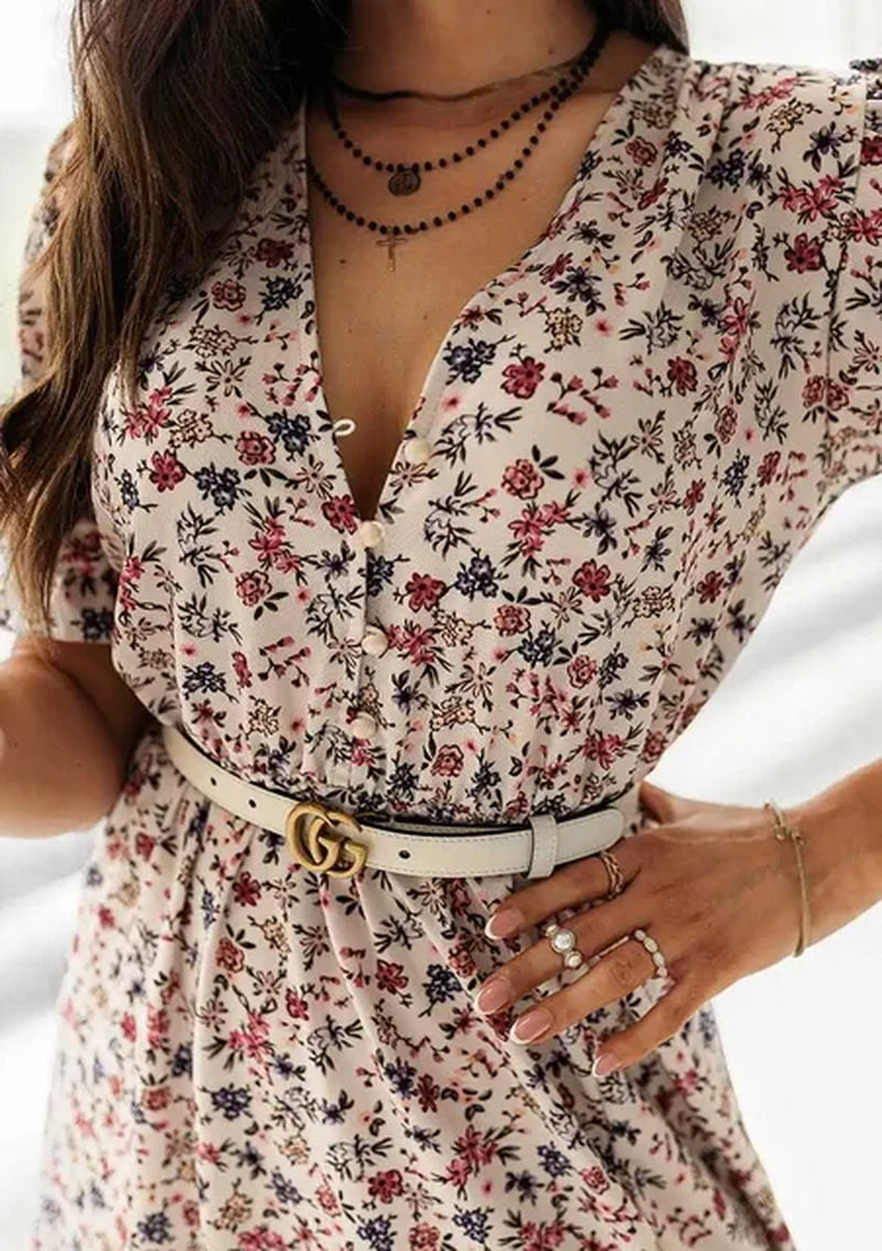 Floral Print V Neck Maxi Dress with Side Split - Image 14