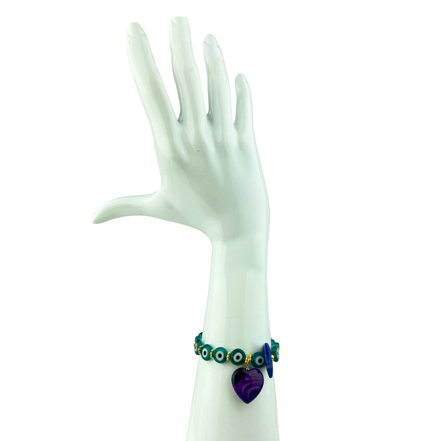 Katerina Psoma Bracelet with Green Evil Eyes and Charms detail
