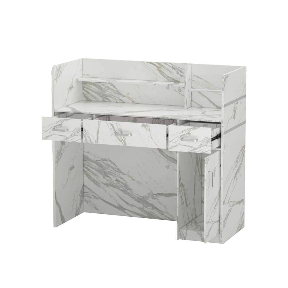 47.2 in. Rectangle Marble Wood Writing Desk Reception Desk Executive Computer Workstation W/Lockable Drawers