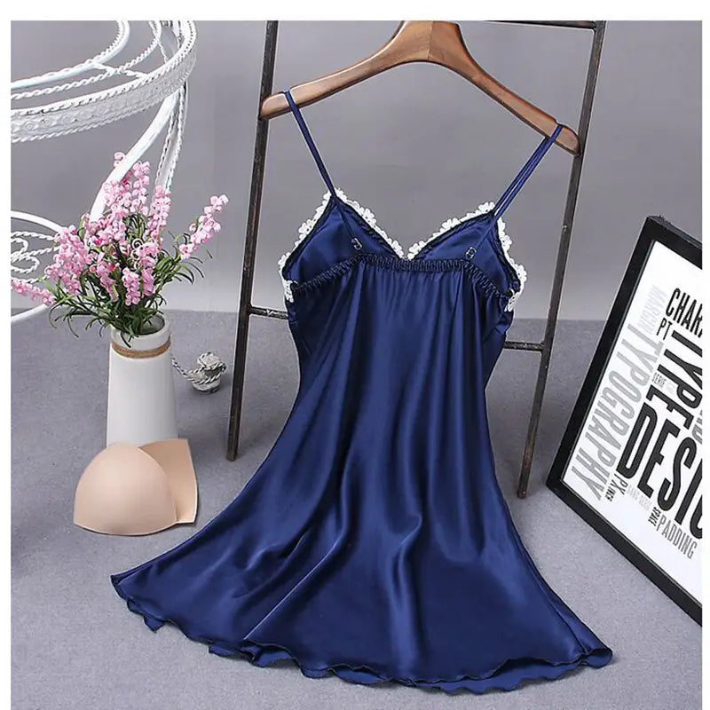 Lace Silk Suspender Nightdress With Chest Pad