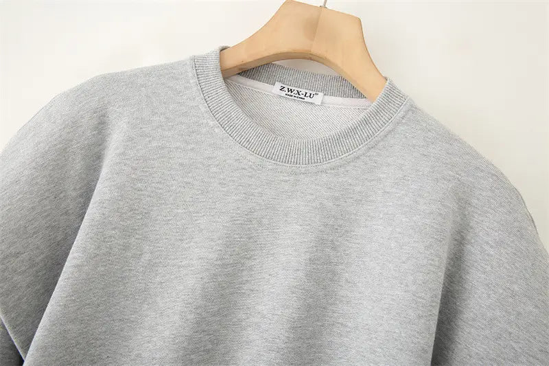 Solid Colour Pleated Thick Round Neck Sweater Long Sleeve Spring Sweatshirt