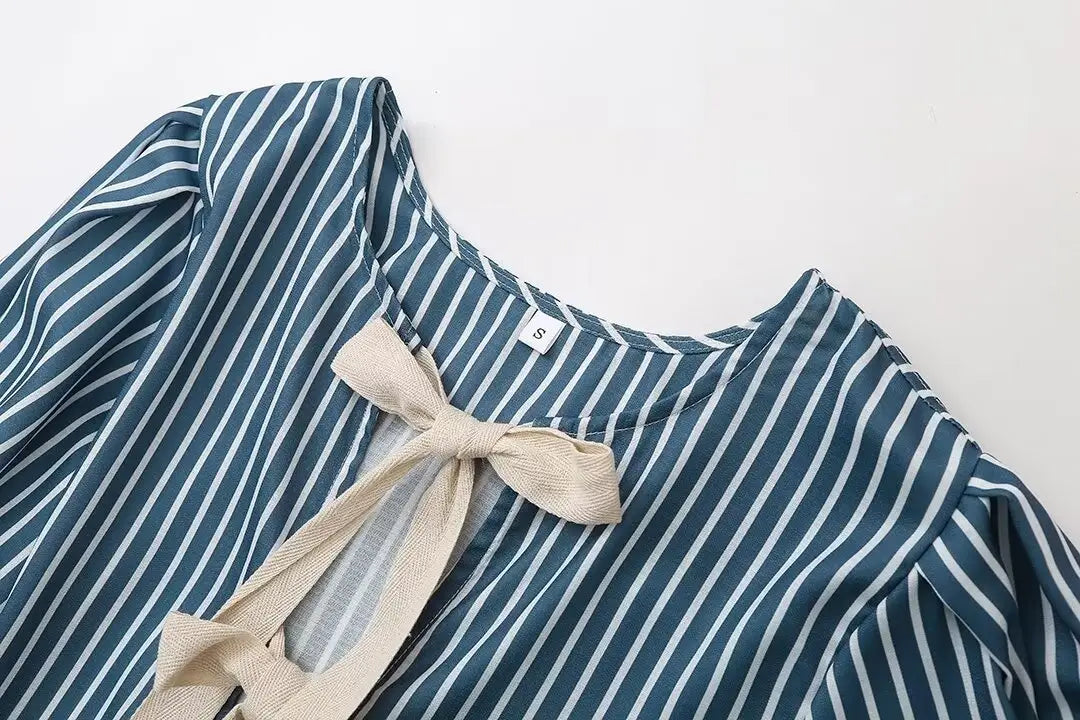 Women’s Striped Bow Lace-up Top