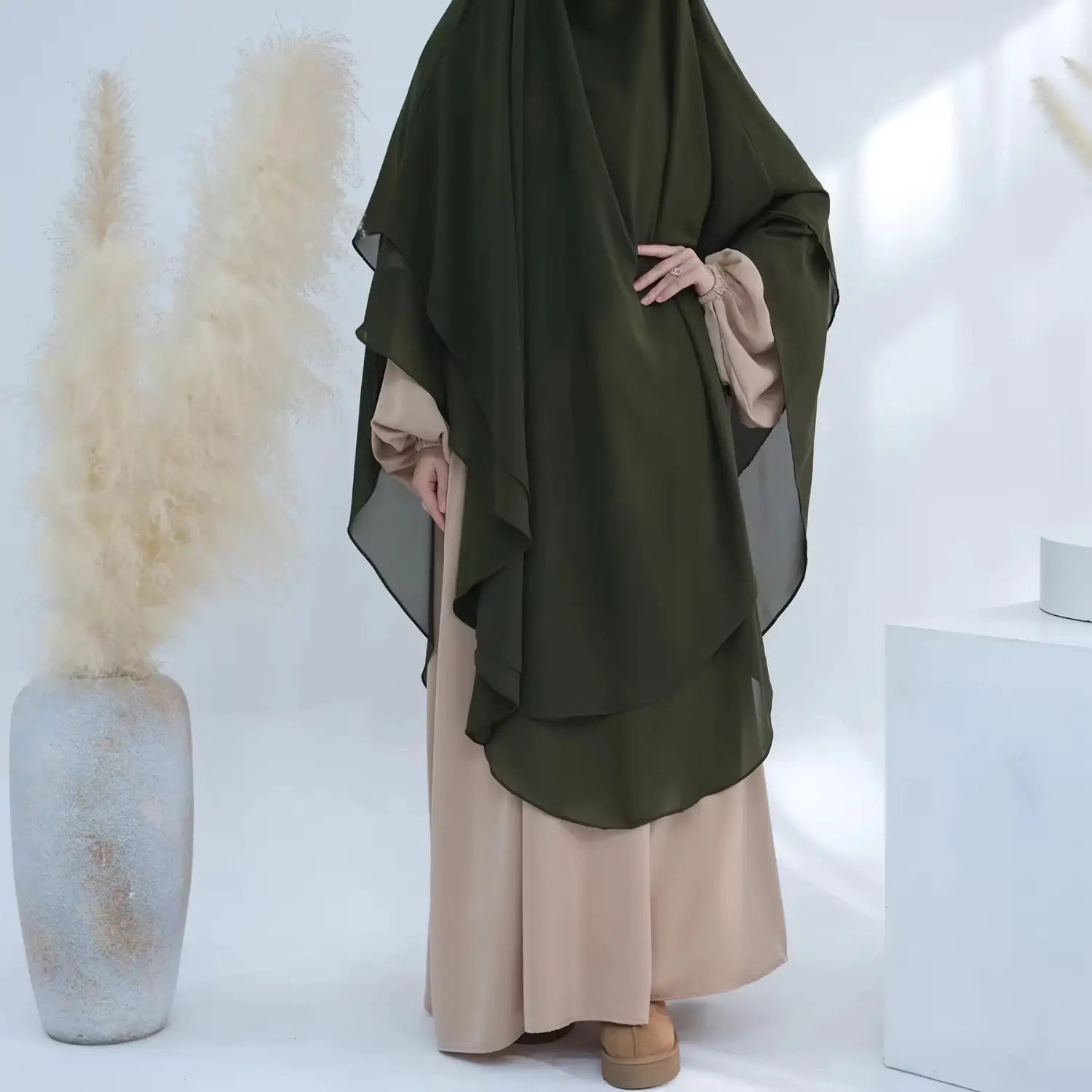 Solid Colour Front And Rear Double-layer Chiffon Large Swing Headscarf