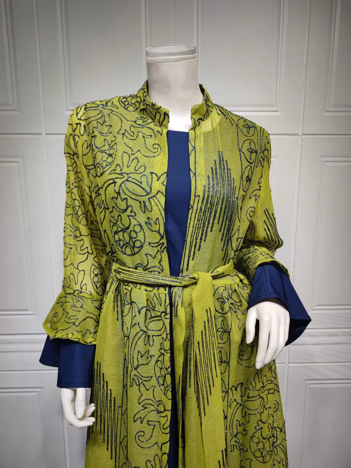 Middle Eastern Muslim Women’s Evening Cape Ruffle Sleeve Two-pieces Suit Dress