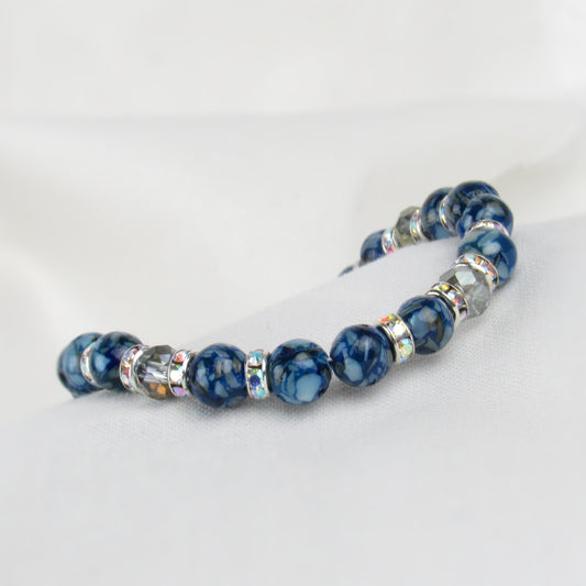 Blue Beaded Bracelet with Sterling Silver Shells