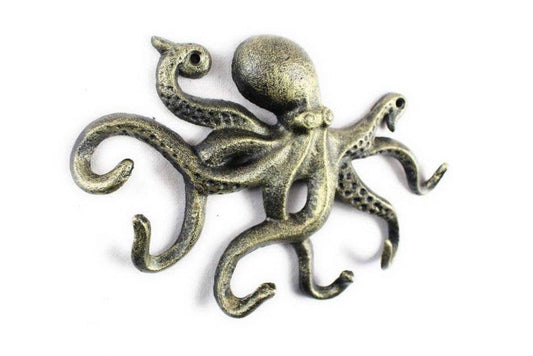 Octopus Cast Iron Wall Hook Antiqued Gold Effect Kraken Key Hook