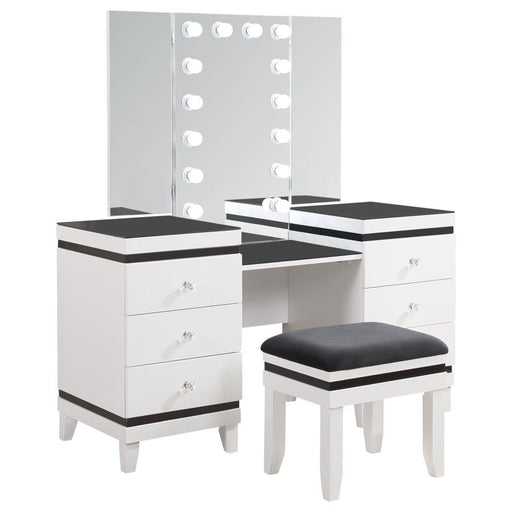 Acena 7-drawer Glass Top Vanity Desk with Lighting White - C