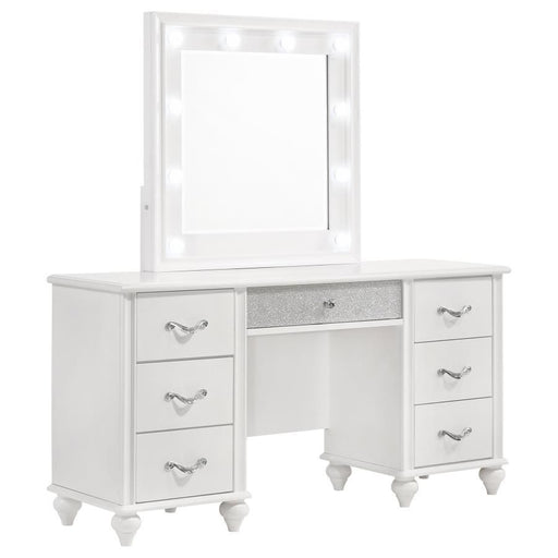 Acena 7-drawer Glass Top Vanity Desk with Lighting White - C