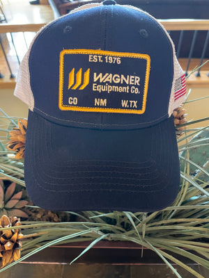 Wagner Equipment/Caterpillar Trucker hat Navy/Yellow/White - Master Craters