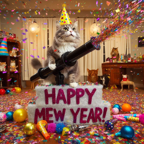 Happy Mew Year Confetti Cannon Cat