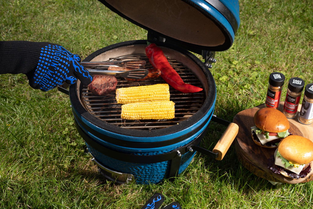 Pig Bluey BBQ open barbecuing sweetcorn