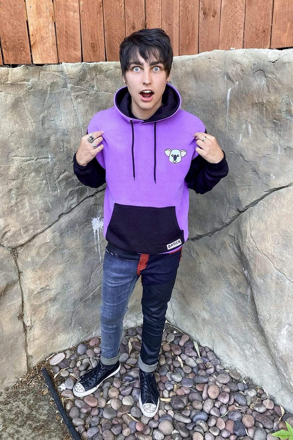purple color block hoodie