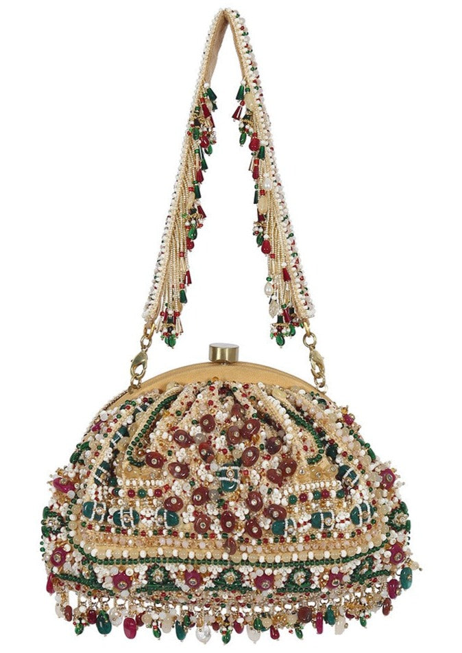 Amara Soft Pouch Ruby Red Emerald Green Clutch with Handle