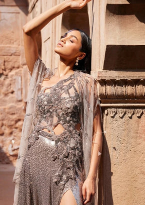Circe Pale Gunmetal Shimmer Gown
