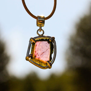 Watermelon Tourmaline and Sterling Silver Pendant (SSP 1050)