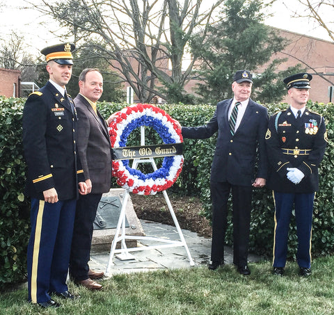 Base Commander, Platoon Leader, Andy Carlson and Flip Godfrey with wreath at Black Jack's grave