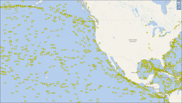 Shipping Map showing actual ship locations using GPS data