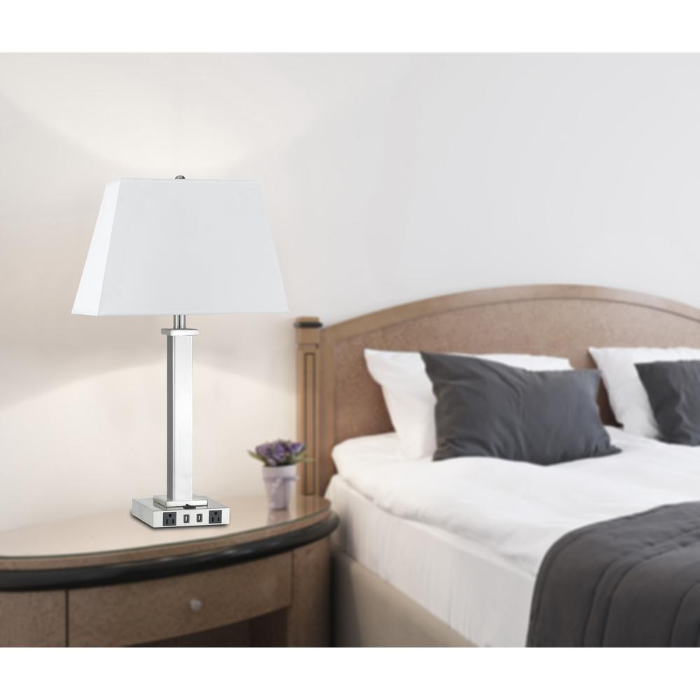 100W Metal Night Stand Lamp With 2 USB And 2 Power Outlets | On Off Rocker Base Switch