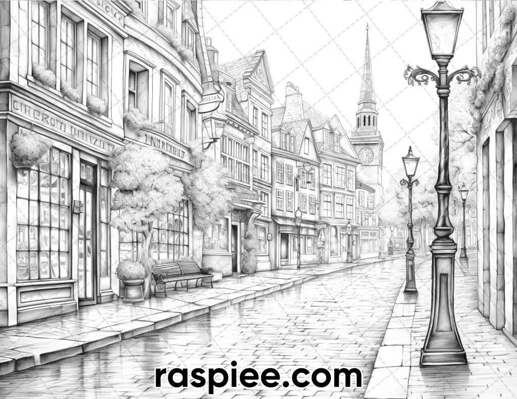Spring Rainy Day Landscapes Grayscale Coloring Pages