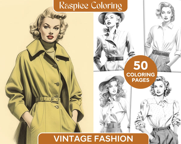 Vintage Fashion Grayscale Coloring Pages