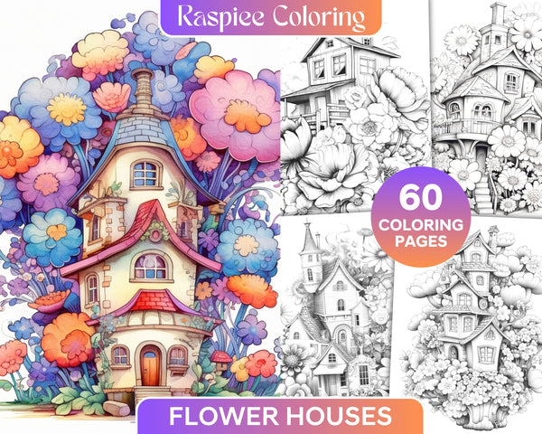 Flower Houses Coloring Pages