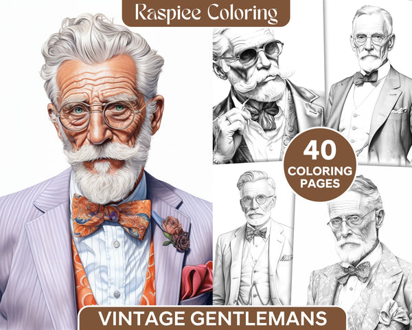 Vintage Gentleman Grayscale Coloring Pages