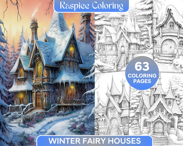 Winter Fairy Houses Coloring Pages
