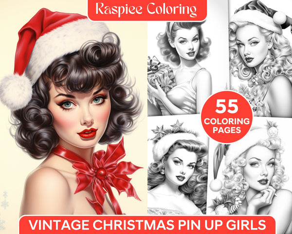 Vintage Christmas Pin-Up Girls Coloring Pages