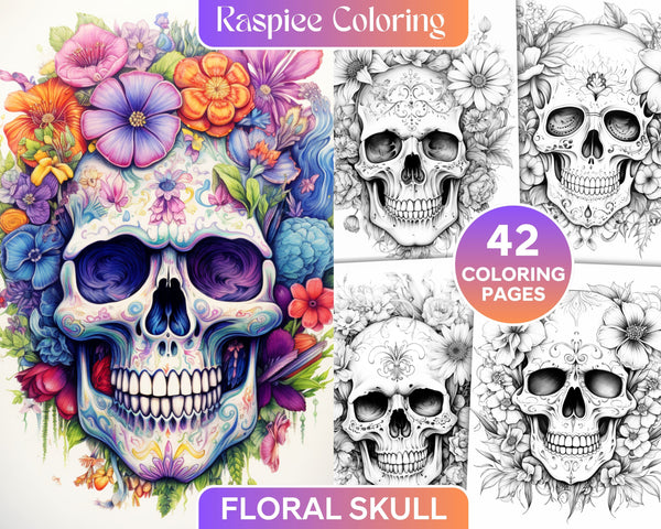 Floral Skulls Coloring Pages