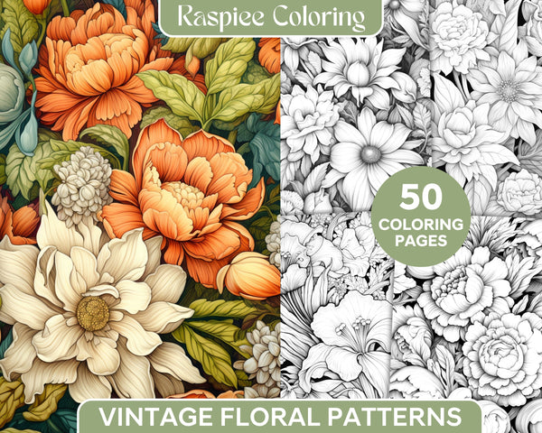 Vintage Floral Patterns Grayscale Coloring Pages