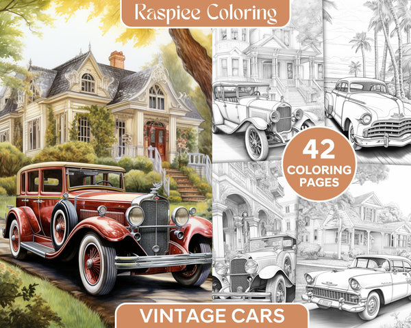 Vintage Cars Grayscale Coloring Pages