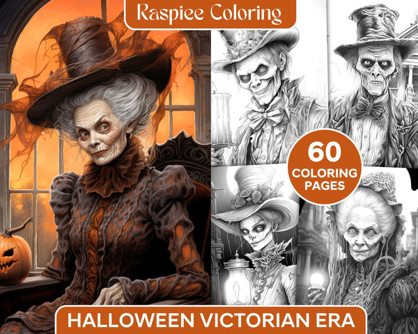 Halloween Victorian Era Grayscale Coloring Pages
