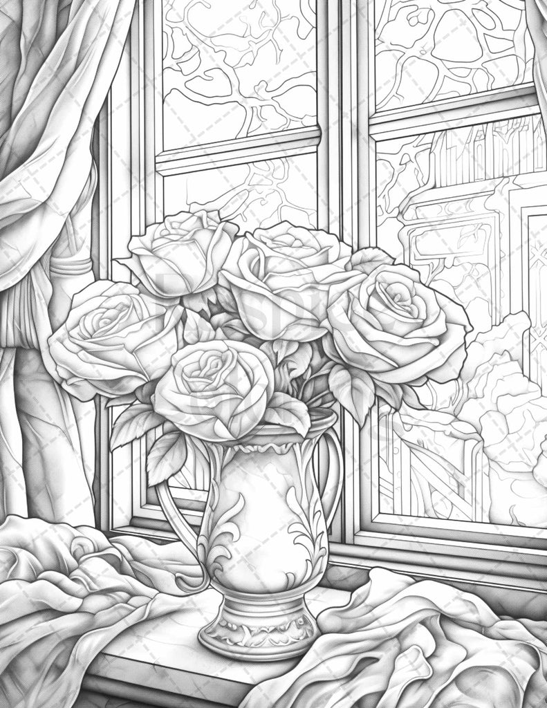 Captivating Roses Grayscale Coloring Page