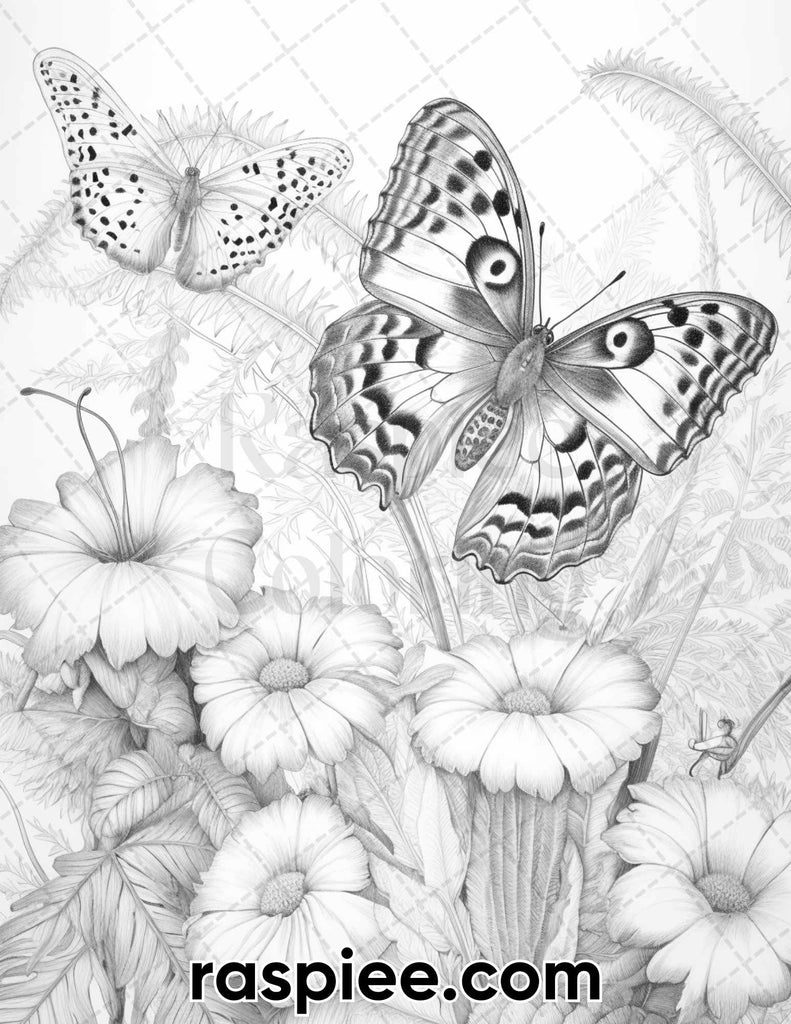 Butterfly Garden Grayscale Coloring Pages