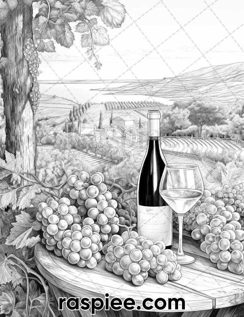 Spring Vineyard Grayscale Coloring Pages