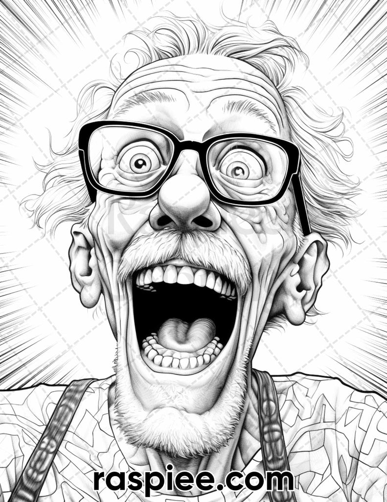 Funny Grandpa Grayscale Adult Coloring Pages