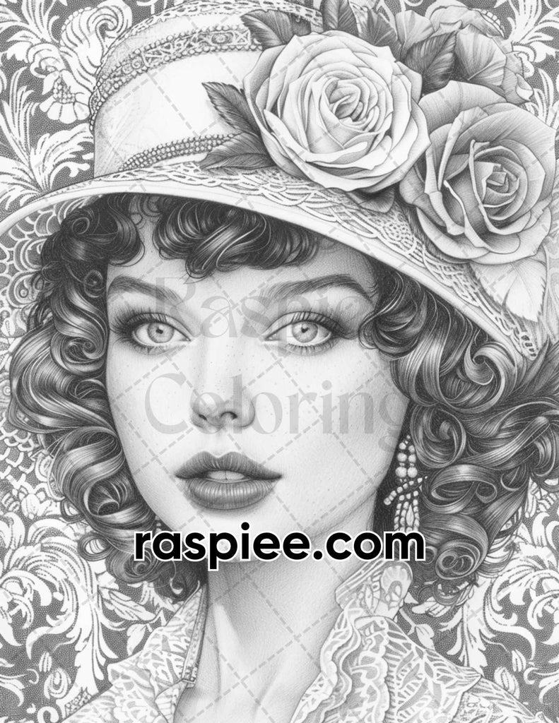 Gatsby Glamour Grayscale Adult Coloring Pages