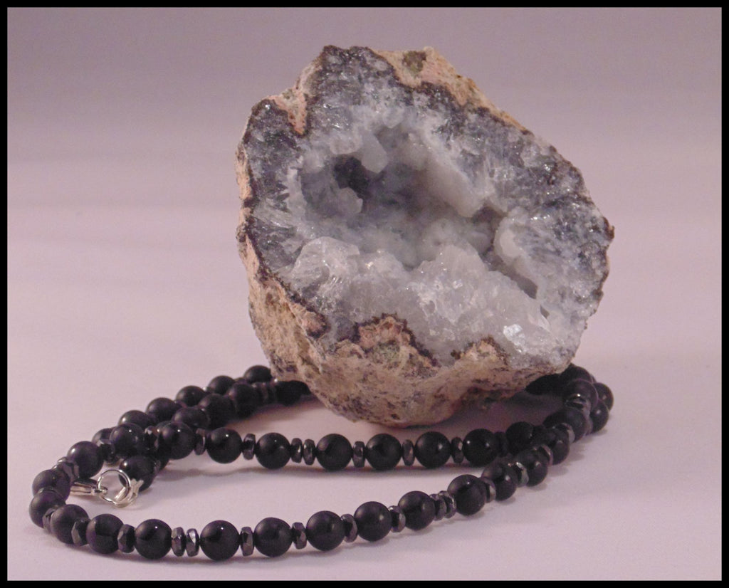 Helios - Hematite and Matte Onyx Necklace