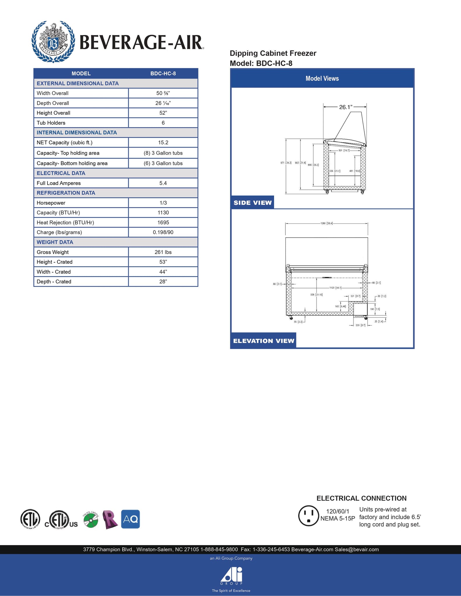 Beverage-Air BDC-HC-8 50" Ice Cream Dipping Cabinet