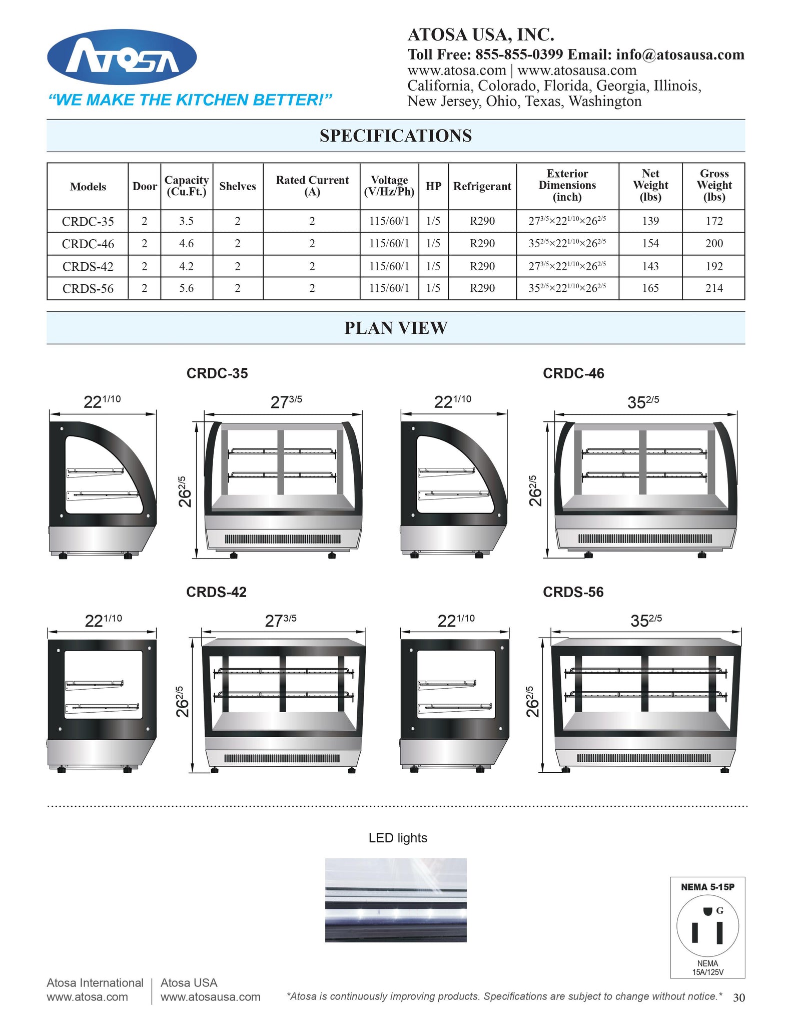 Atosa CRDS-56 35" Refrigerated Countertop Display Case