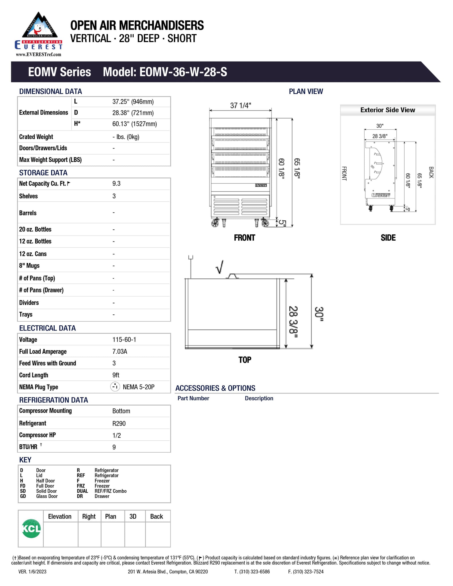 Everest EOMV-36-W-28-S 37" White Air Curtain Merchandiser