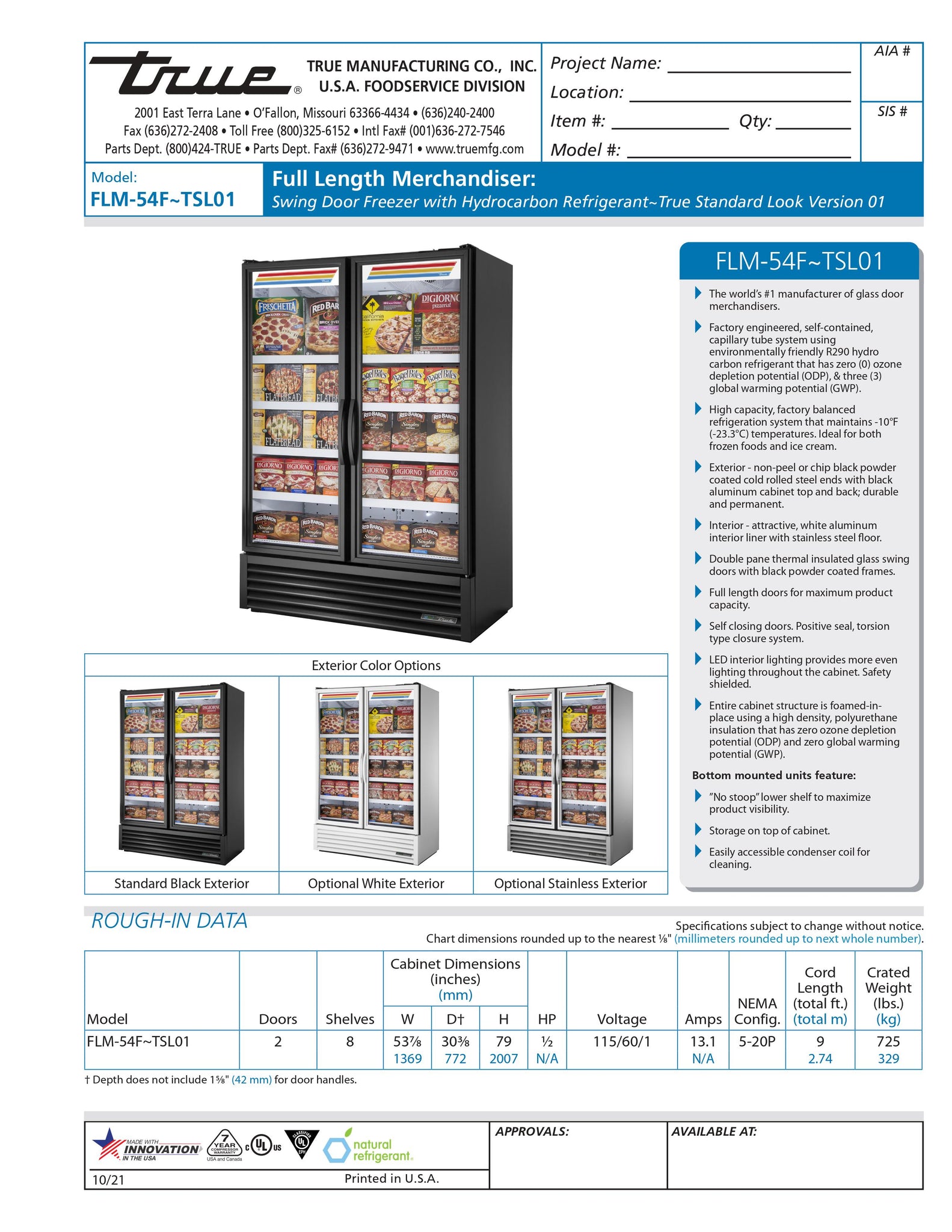 True FLM-54F~TSL01 54" Two Section Glass Door Merchandiser Freezer