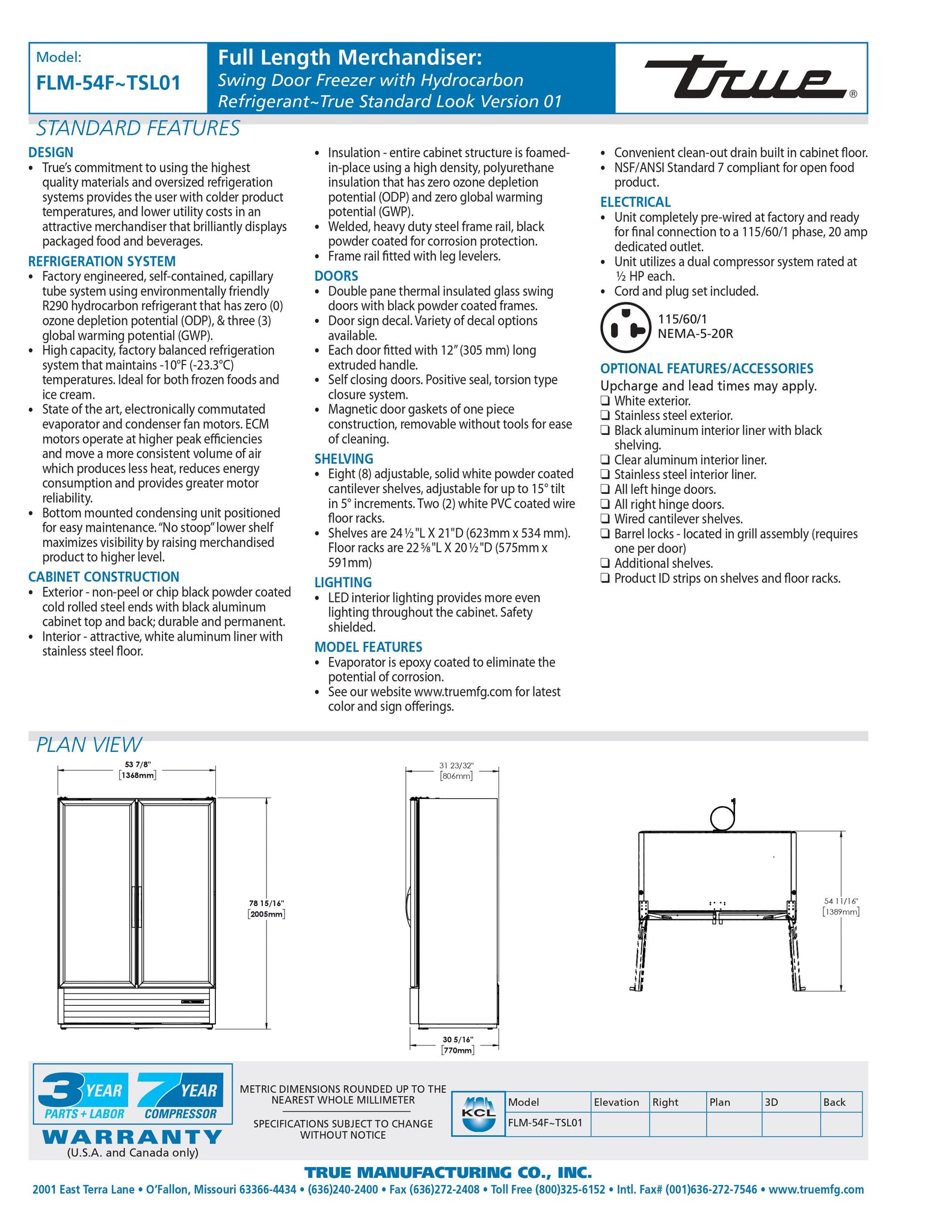 True FLM-54F~TSL01 54" Two Section Glass Door Merchandiser Freezer