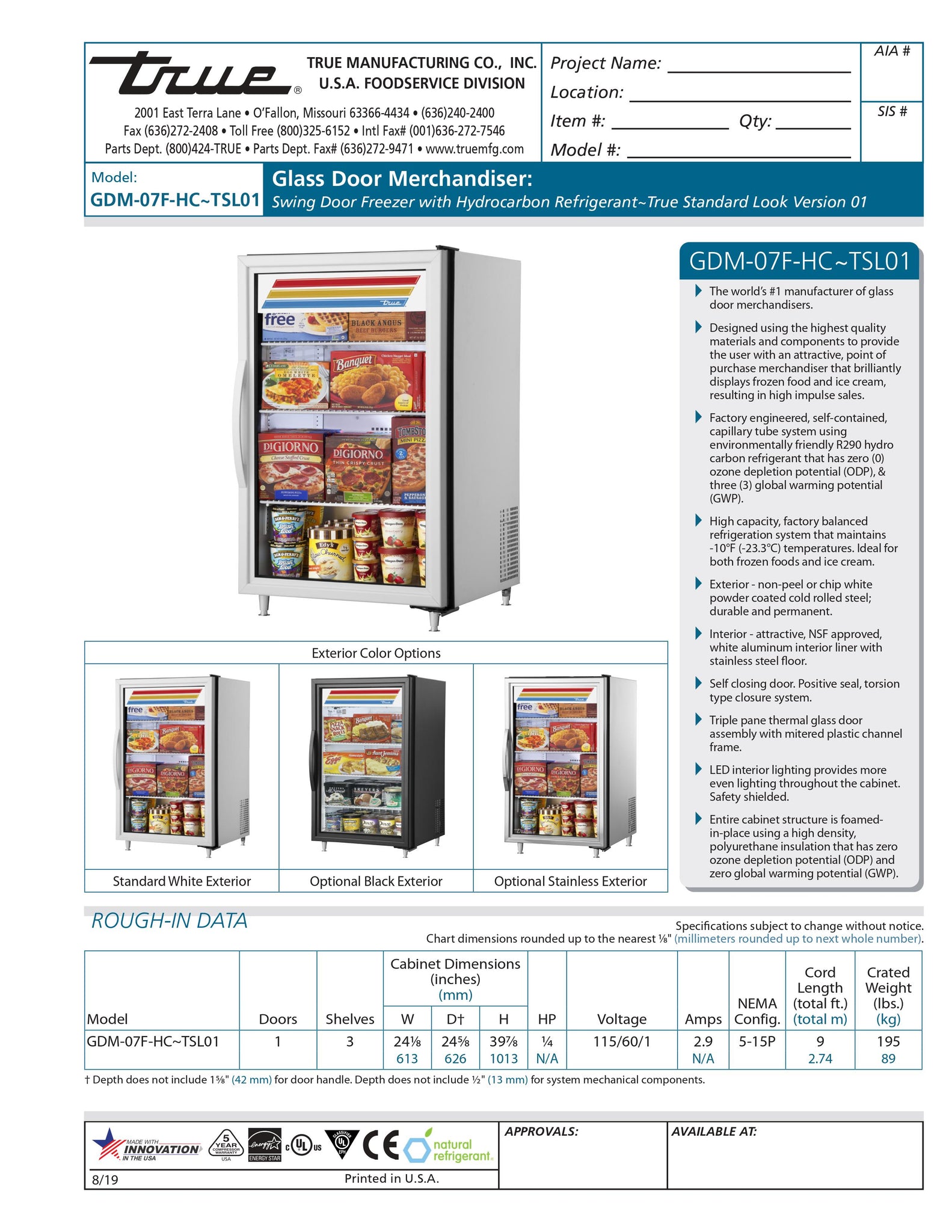 True GDM-07F-HC~TSL01 24" Countertop Display Freezer