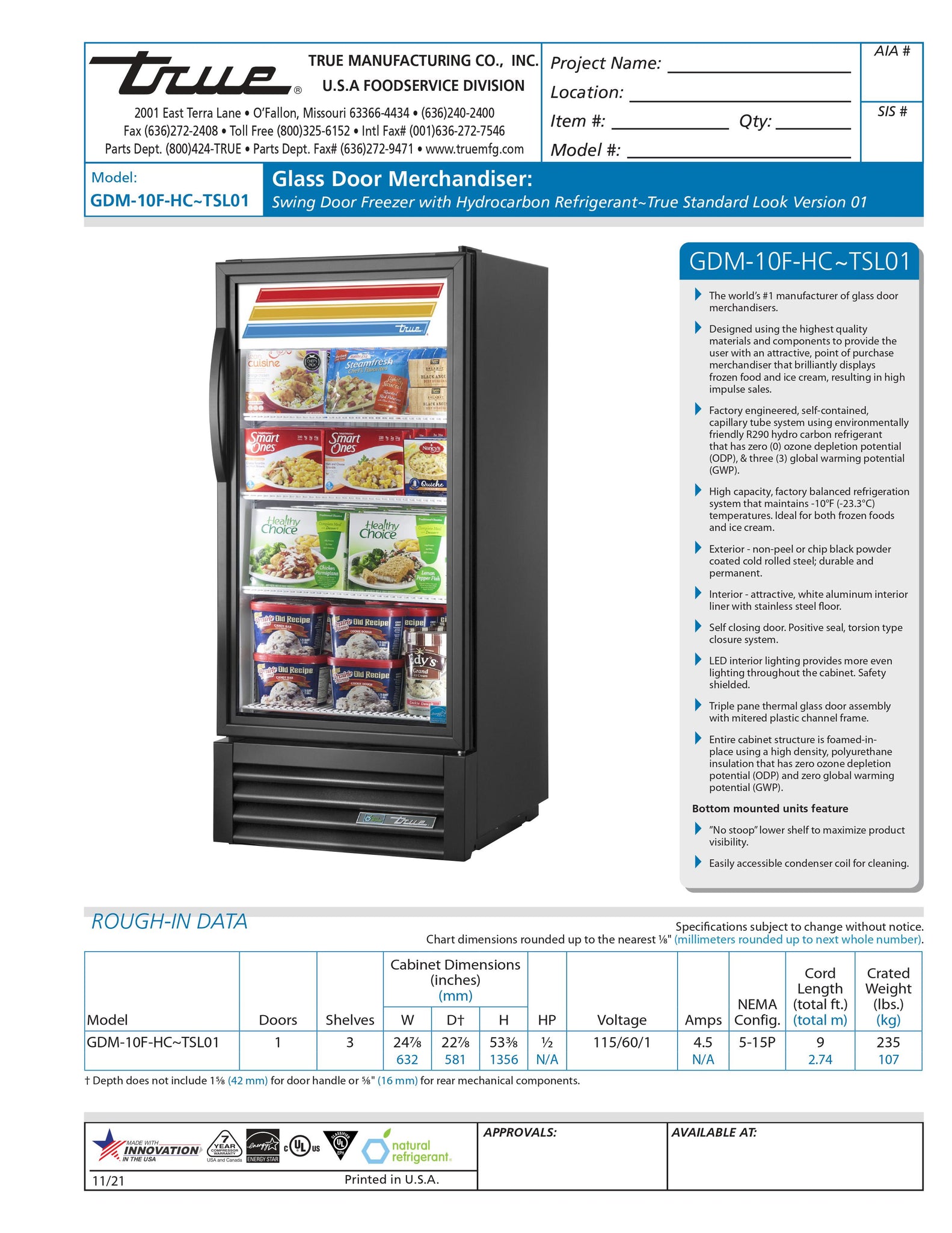 True GDM-10F-HC~TSL01 25" One Section Glass Door Merchandiser Freezer