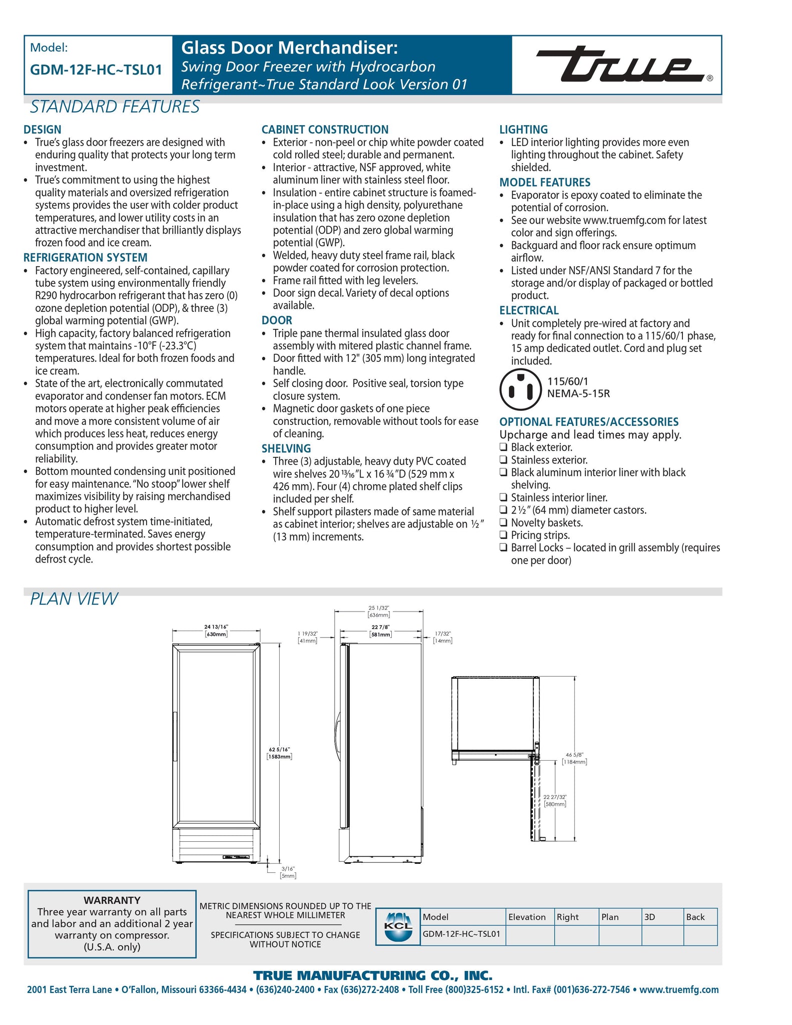 True GDM-12F-HC~TSL01 25" One Section Glass Door Merchandiser Freezer