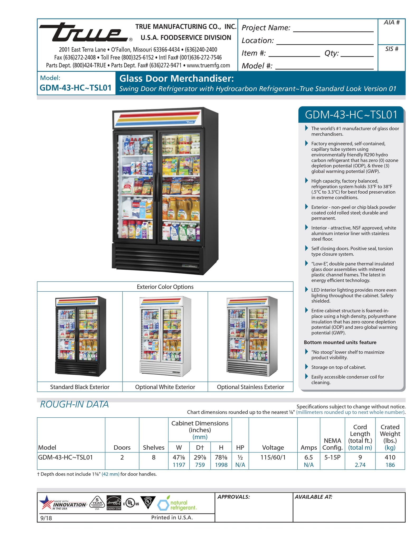 True GDM-43-HC~TSL01 48" Two Section Glass Door Merchandiser Refrigerator