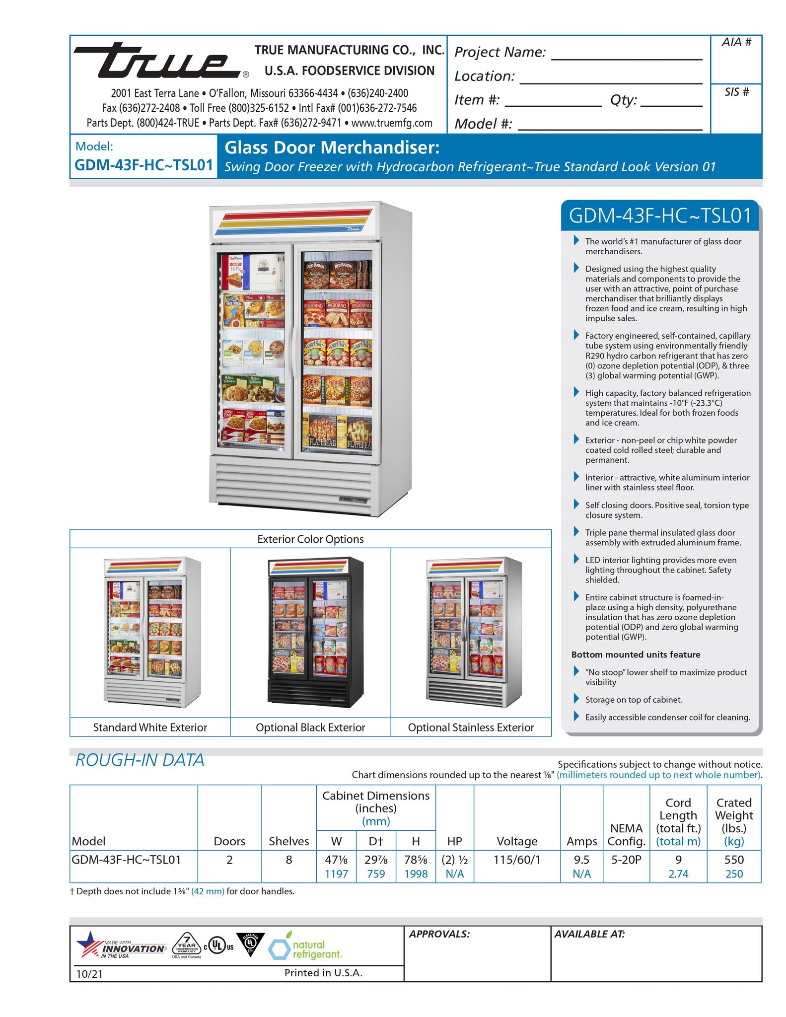 True GDM-43F-HC~TSL01 48" Two Section Glass Door Merchandiser Freezer