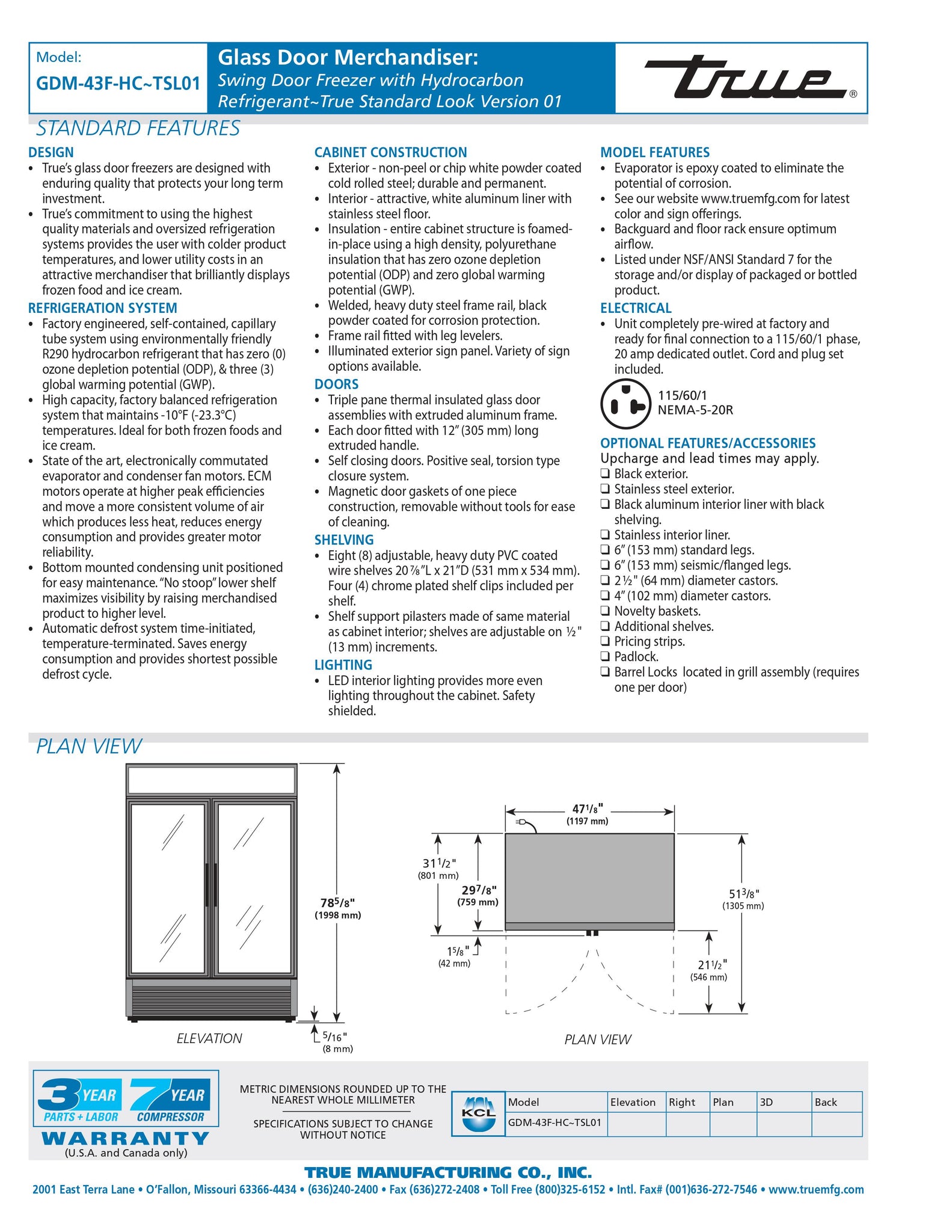 True GDM-43F-HC~TSL01 48" Two Section Glass Door Merchandiser Freezer