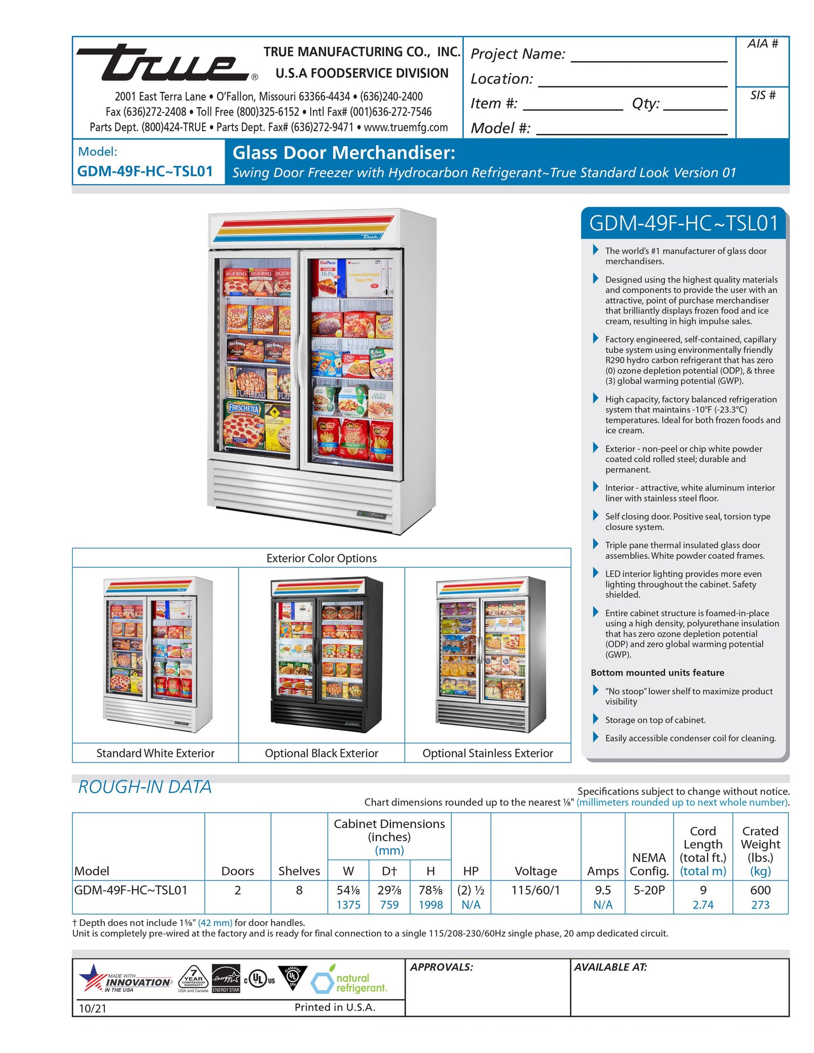 True GDM-49F-HC~TSL01 54" Two Section Glass Door Merchandiser Freezer